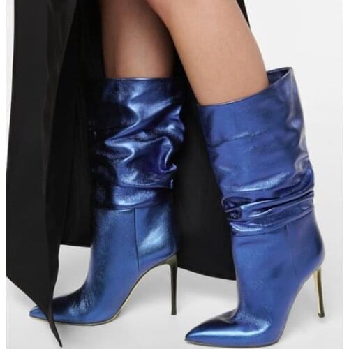 Comfortable High Heel Hot Sale New Boots 2021 Ladys Slip on Casual Shoes Knee High Boots Pointy Toe Big Size 48