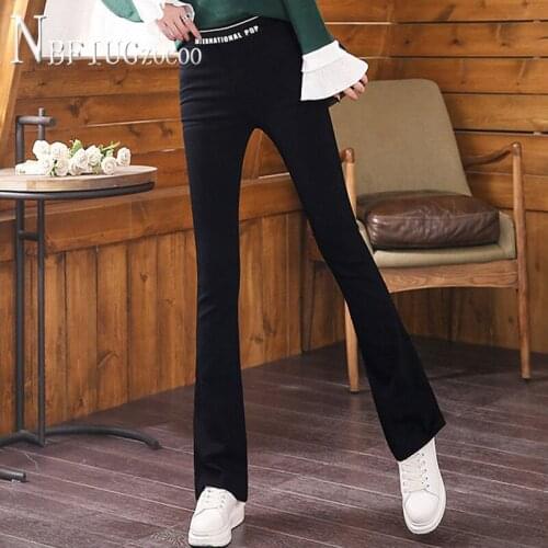 Spring Autumn Elastic High Waist Women Pants Pocket Black Color Female Trousers