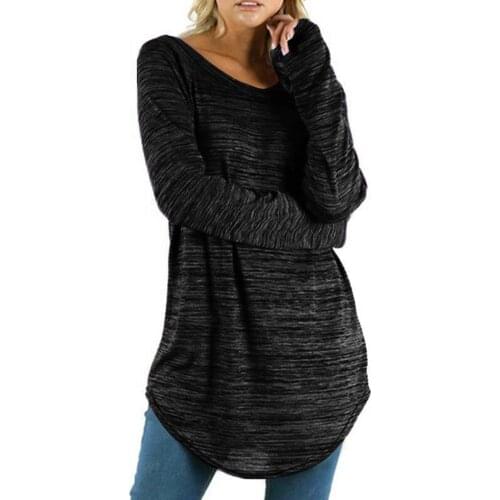 Women Blouse Autumn Winter Casual Loose Pullover Round Neck Long Sleeve Plus Large Size Red Black Solid Color Long