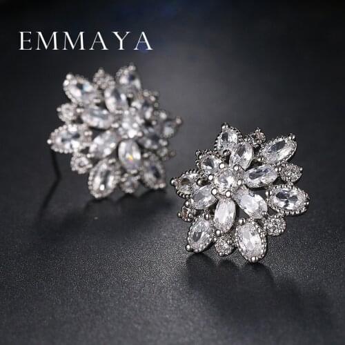 Emmaya Hot Sell AAA Cubic Zircon Women Ear Stud Elegant Bridal Wedding Flower Stud Earrings Free Shipping