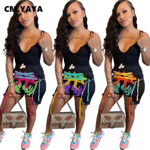 CM.YAYA Women Set Solid Short Sleeve O-neck Cut Out Crop Tops Shirring Shorts Two 2 Piece Sets Tracksuit Sexy Outfit Summer 2021