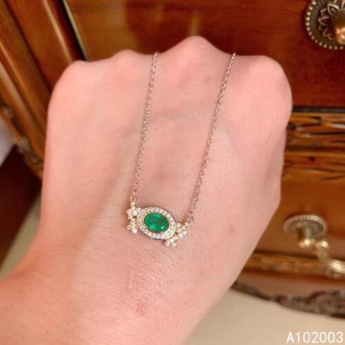 KJJEAXCMY Fine Jewelry 925 Sterling Silver inlaid Natural gemstone Emerald Female Pendant Necklace fashion Support test