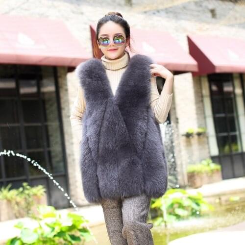 Winter Warm Coat Women Clothes Slim Sleeveless Real Fox Fur Vest Elegant Waistcoat Jacket Manteau Femme Hiver ZL675