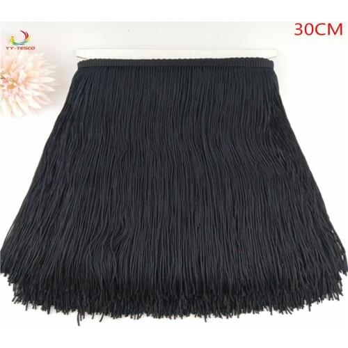 10 meters/lot 30CM Polyester Fringe Trim African black Tassel Ribbon Lace Accessory Sew Latin Dress Garment DIY Accessories