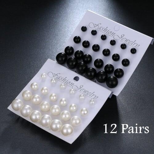 12Pairs/Set Simulated Pearl Earrings For Women Jewelry Bijoux Brincos Pendientes Mujer Fashion Stud Earrings