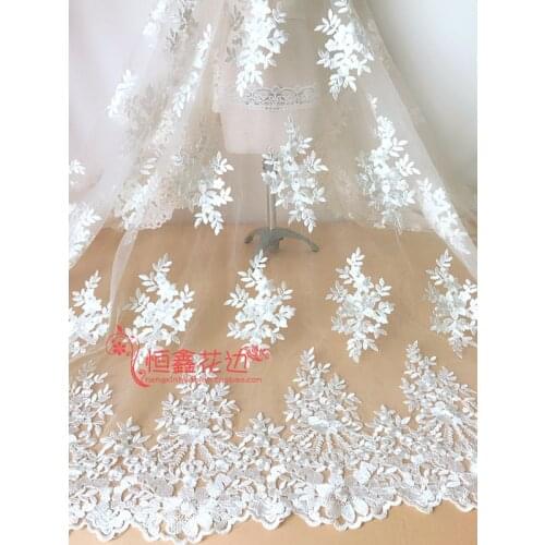 140CM white width Wedding bridal Dress Applique DIY Bridal Headdress scarf veil Embroidered Lace Fabric Patch free shipping