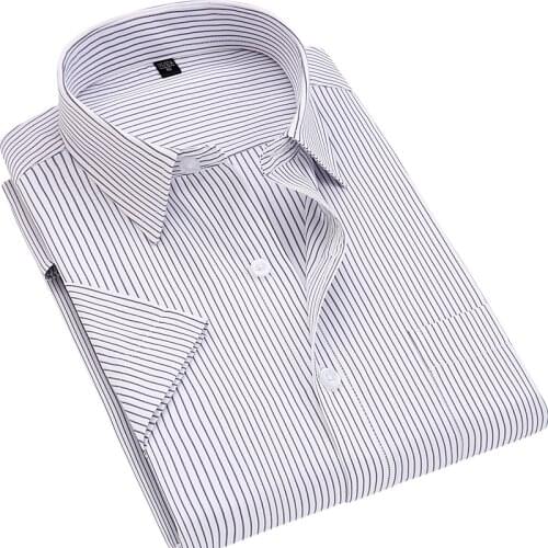 2021 Spring Summer New Men Striped Dress Shirt Mens Business Formal Office Short Sleeve Shirt Classic Plus Size 7XL Tops Clothes