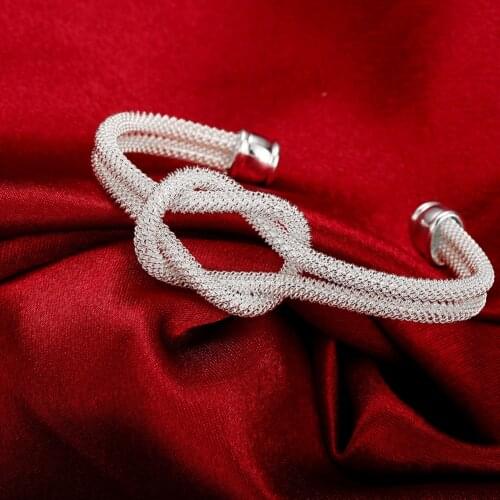 925 Sterling Silver elegant Knotted net bangles Bracelets for Women adjustable Jewelry Fashion Party wedding Christmas Gifts