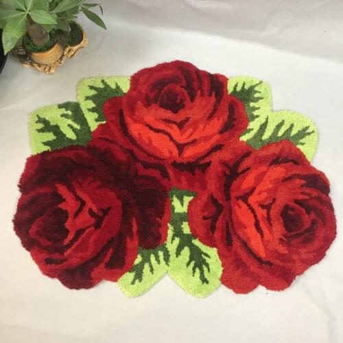 Acrylic red rose art rug for bedroom/bedside art 3D carpet romantic rose pink bath mat parlor hallway livingroom floor rug