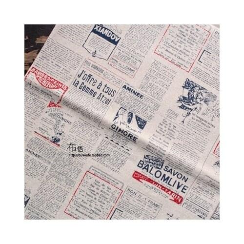 Free shipping vintage old newspapers handmade linen fabric Patchwork home furnishings textile fabric for sewing material 1meter