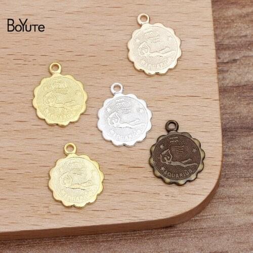 BoYuTe (100 Pieces/Lot) 12MM Metal Brass Aquarius Zodiac Charms for Jewelry Making DIY Hand Made Materials Wholesale