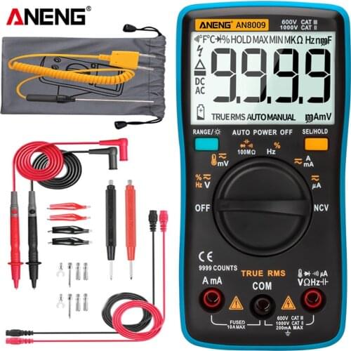AN8008/AN8009 Digital Multimeter 9999 Counts True-RMS Transistor Capacitor Tester Auto Electrical Rm409b Lo Z Temp Meter Test