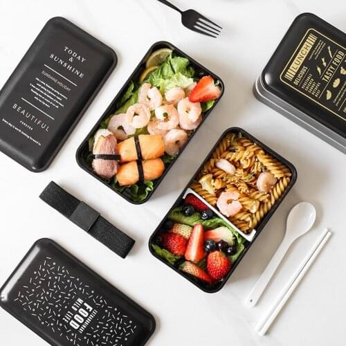 Japanese Double Layer Lunch Box Portable Microwave Food Container for Kids Picnic Office Workers School Bento Box Dinnerware
