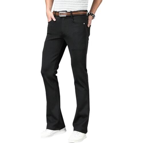 New Mens Jeans Tradition Black Boot Cut Leg Slim Fit Jeans Classic Stretch Denim Flare Jeans Male Fashion Stretch Pants