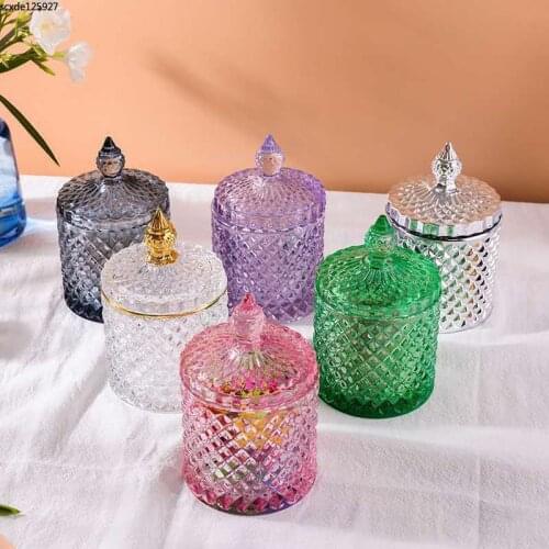 European Style Stained Glass Jar Diamond Candy Snack Storage Box Cotton Swab Jewelry Box Home Decoration Transparent Storage Jar