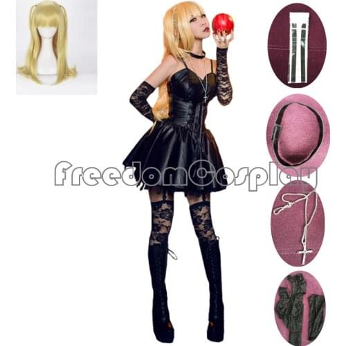 Death Note Misa Amane Imitation Leather Sexy Tube Tops Lace Dress Uniform Outfit Anime Cosplay Costume With Necklace