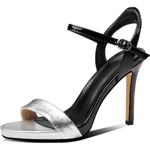 HCHao Summer Womens Sandals Genuine Leather Thin Heel Fashion Super High 10 cm Sex Womens Shoes Shallow Party Pumps