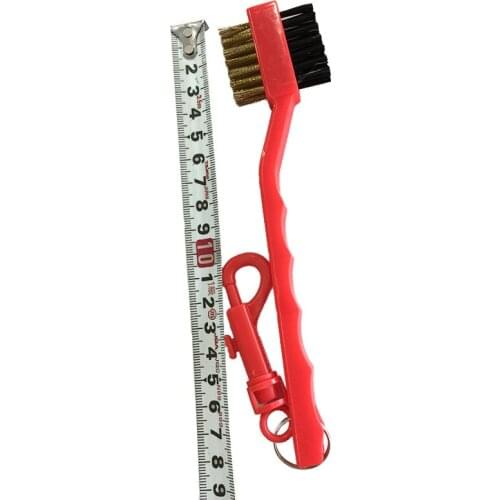 Lotusflower 1Pc Popular Black&Red 2 Sided Brass Wires Nylon Golf Brush Clip Groove Ball Cleaner Cleaning Kit Tool Golf Brush