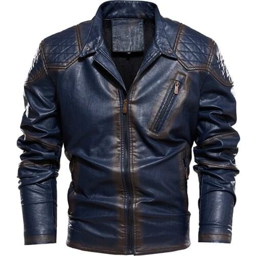 Fashion Motorcycle Jacket For Men In Winter 2021 Fashion Casual Leather Embroidered Aviator Jacket Velvet Pu Jacke Fleece New
