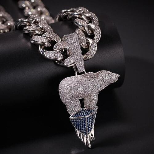 Iced Out CZ Crystal Glacier Polar Bear Pendant Necklace Fashion Hip Hop Jewelry With 13mm Miami Cuban Link Chains dropshipping