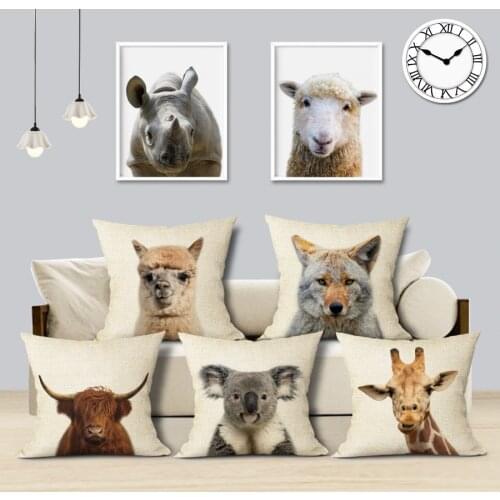 Animal Series Cushion Cover Tiger Brown Bear Lion Decorative Pillows Cover Linen Pillowcase for Cojines Decorativos Para Sofa