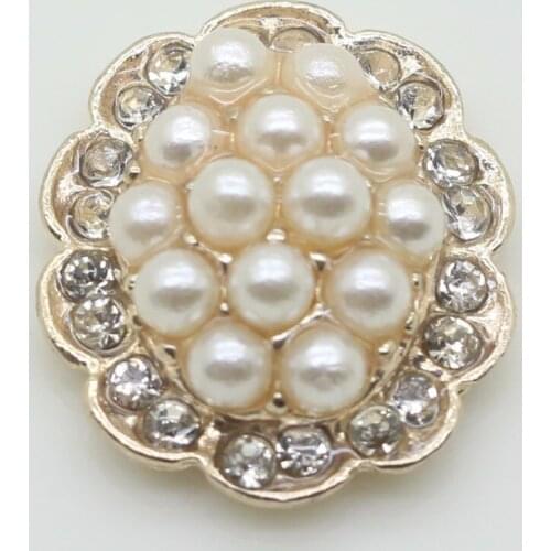 New 100pc 17*20mm Oval pearl rhinestone buttons girl hair accessories metal buttons 2017 DIY wedding Invitation shiny Button