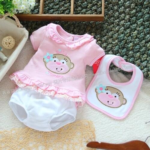 Free shipping Retail new arrival 2017 summer Baby girl suit kids cartoon Short sleeve t-shirt top + shorts + bibs 3 pcs sets