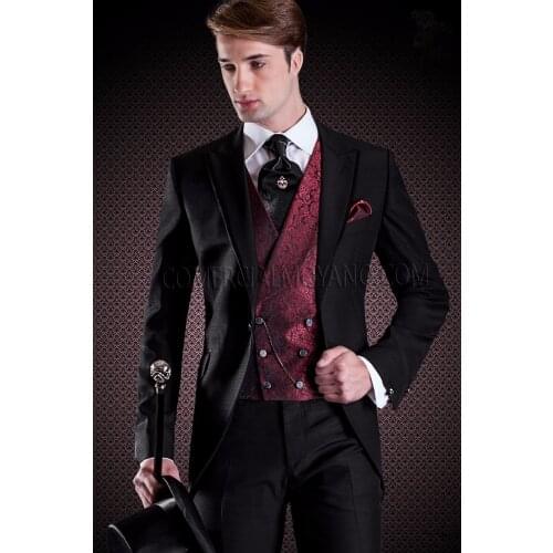 New Design Latest Coat Pant Designs Black Double Breasted Italian Pattern Custom Wedding Suits For Men Groom Slim Fit 3 Pieces