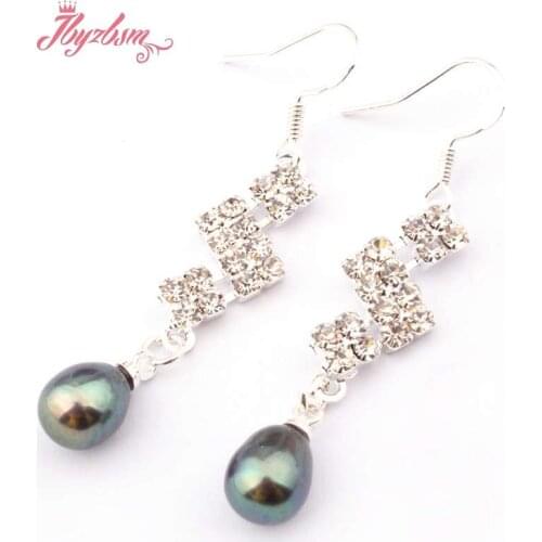 6x8-8x10mm Oval Genuine Freshwater Pearl Natural Stone Beads Silver Dangle Hook Jewelry Earrings For Woman Christmas Gift 1 Pair