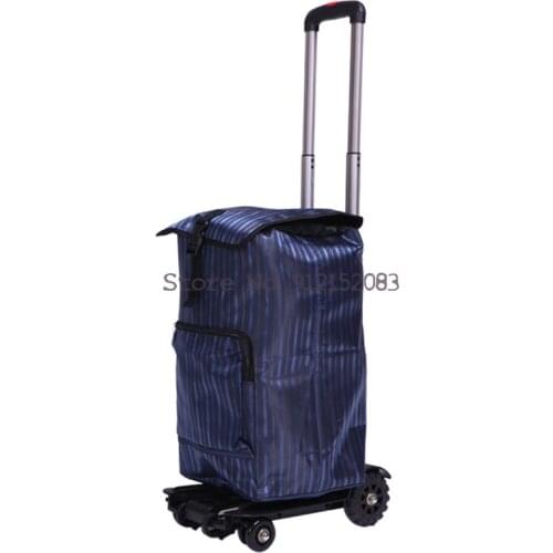 Folding Four-wheeled Trolley Cart Portable Shopping Cart Grocery Shopping Cart Aluminum Alloy Household Travel Small Trailer Lug