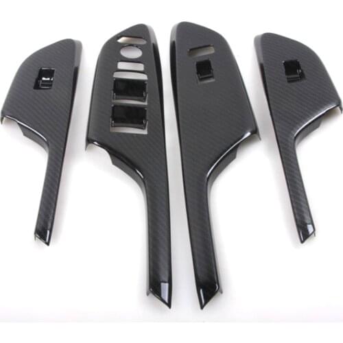 YAQUICKA 4x Carbon Fiber Style Car Interior Armrest Window Lift Switch Button Cover Trim Bezel For Honda Civic 2016 2017 RHD