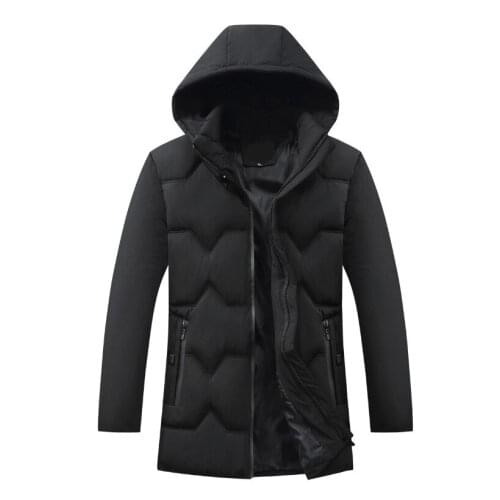 Thick Parkas Hombre Winter Coats Long Mens Parkas Overcoat Fashion Windbreaker Jackets Slim Solid Hats Casual Windproof