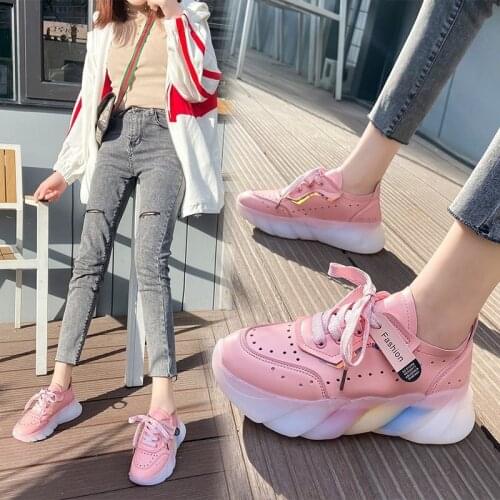 Daddy Shoes Women Ins Tide Spring New Casual Rainbow Jelly Thick Bottom Increased Sports Shoes Student Platform Shoes