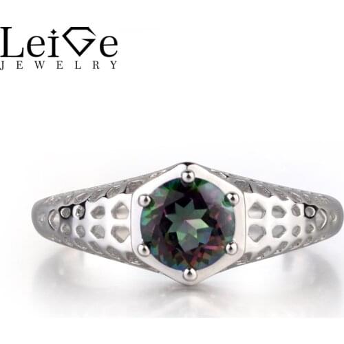 Leige Jewelry Colorful Rainbow Mystic Topaz Engagement Romantic Rings 925 Sterling Silver