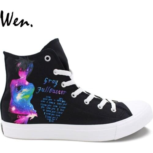 Wen Design Custom Fairy Tail Gray Lucy Hand Painted Anime Athletic Shoes Black High Top Canvas Shoes Sneakers for Men Women