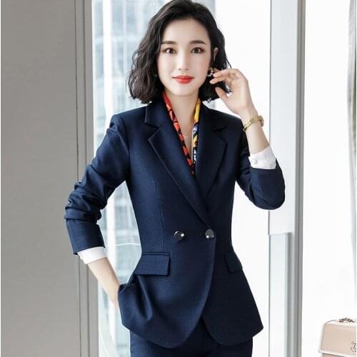 2020 New Autumn and Winter Womens Professional Wear Casual Office Sets Double Breasted Ladies Jacket Two-piece Fashion Trousers