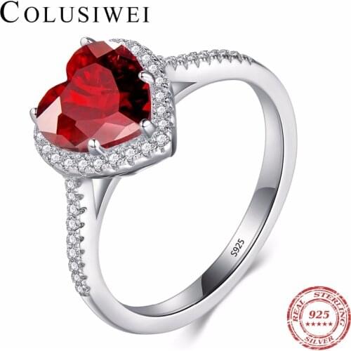 Engagement Hearts Soild Real 925 Sterling Silver Zirconia Ring 5A CZ Wedding Red Heart Jewelry brand Rings for Women Gift