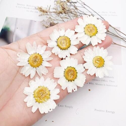 1PC Dried Flower Charms Resin Covered Gold Silver Kawaii Natural Real Blooming Flower Pendants Earring Charm For Jewelry Making