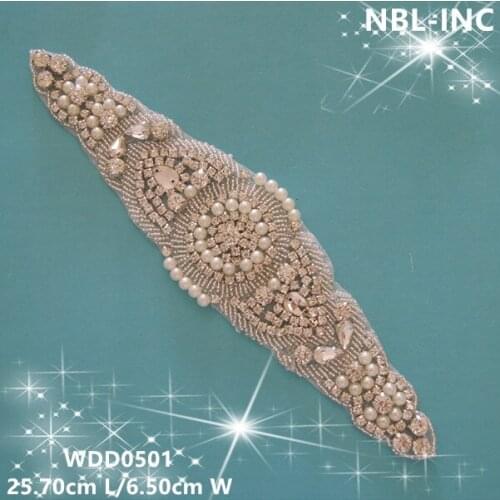 30PCS)Wholesale hand beaded sewing bridal sash rhinestone pearl applique iron on for wedding dresses DIY belt WDD0501