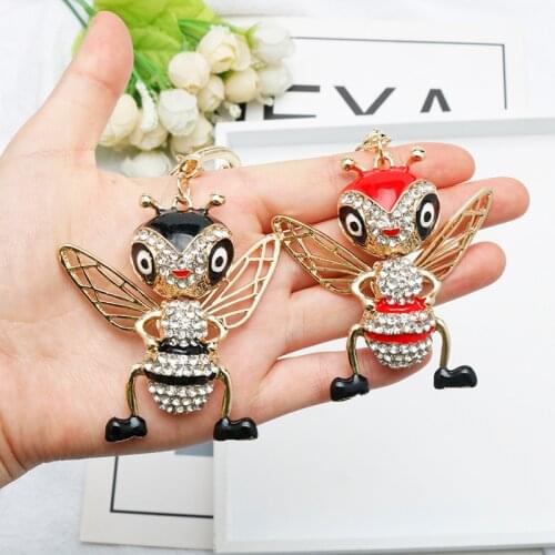 Crystal Rhinestone Bee Keychain Women Bag Key Rings Inset Jewelry Men Key Buckles Llaveros Gift