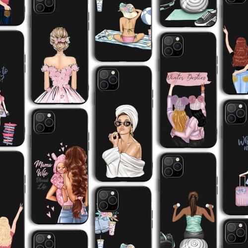 Ciciber Funda Case for Iphone 12 Case for IPhone 12 11 Pro XR 7 X XS Max Mini 8 6 6S Plus SE 2020 Black TPU Cartoon Cute Girl