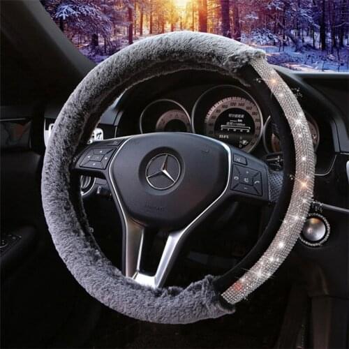 Car Steering Wheel Cover Fur With Biamond Bling Bling Steering-Wheel-Cover for Women Men
