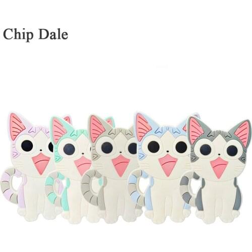 Chip Dale 5PCS Cartoon Animal Silicone Baby Teether Cat Shape Teething Stick BPA Free Teething Chew Silicone Pendant Toys