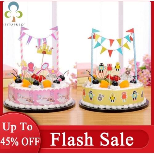 Hot Selling Cartoon Dinosaur Pirate Cake Topper flag banner set Kids Boy Girl Birthday Baby Shower Cake Decoration Supplies ZXH