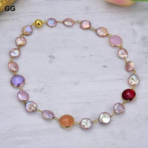 GuaiGuai Jewelry 18" Purple Coin Keshi Pearl Multi Color Jade Necklace