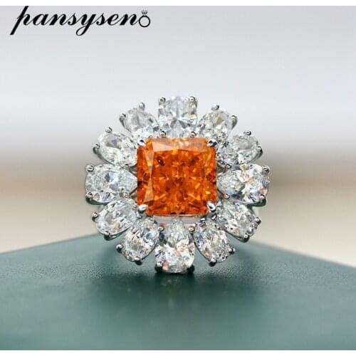PANSYSEN New Arrival Fanta Color Created Moissanite Gemstone Ring Trendy Solid Silver 925 Fine Jewelry Female Engagement Rings
