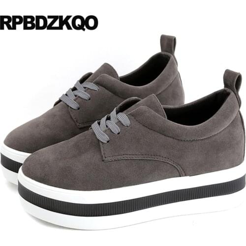Muffin Hidden Gray Thick Sole Women Sneakers Suede Creepers Platform Shoes Harajuku Flats Lace Up Round Toe Elevator Trainers