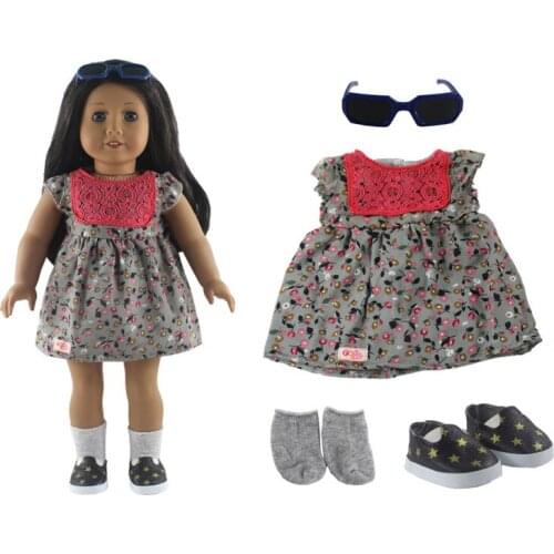 Hot sell! 1 set Leisure handmade dress clothes outfit Princess skirt for 18"American Doll+Shoes+Socks+Glasses L11