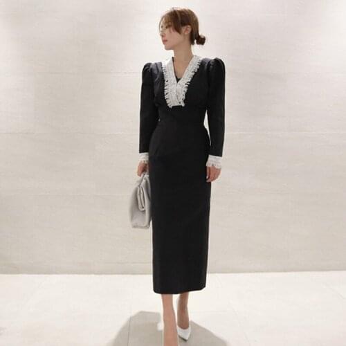 Fashion women new arrival casual comfortable soft basic dress elegant lace patchwork party high quality thick warm pencil dress