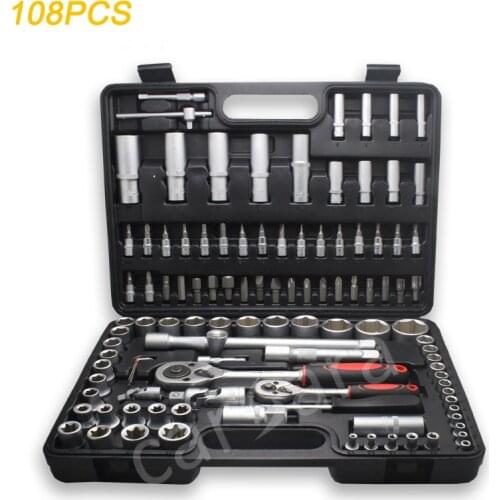 108 Pieces 1/2" 1/4" Ratchet Socket Set Car Repair Tools Spanner Kit